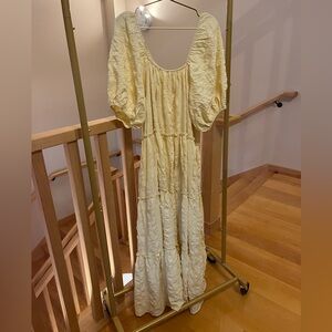 Vintage Yellow Puff Sleeve Maxi Dress
